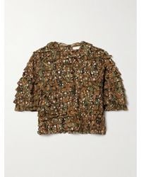 Ulla Johnson - Carmella Ruffled Printed Metallic Fil Coupé Silk-Blend Crepon Blouse - Lyst