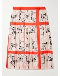 S.S.Daley - Pointer Pleated Printed Silk-Twill Midi Skirt - Lyst