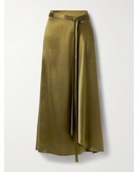 Adam Lippes - Bruna Wrap-Effect Belted Silk-Charmeuse Midi Skirt - Lyst