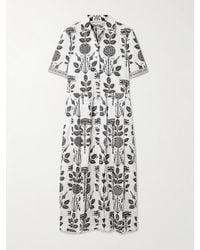 Emporio Sirenuse - Claudia Belted Pleated Floral-Print Cotton-Twill Midi Dress - Lyst