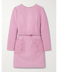 Oscar de la Renta - Belted Embroidered Cotton-Blend Bouclé-Tweed Mini Dress - Lyst