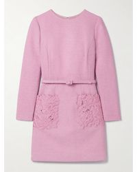 Oscar de la Renta - Minikleid Aus Bouclé-Tweed Aus Einer Baumwollmischung Mit Stickereien Und Gürtel - Lyst