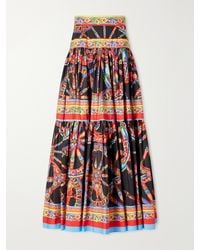 Dolce & Gabbana - Carretto Printed Flared Cotton-Poplin Maxi Skirt - Lyst