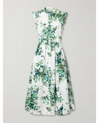 Erdem - Ruffled Floral-Print Cotton-Poplin Midi Shirt Dress - Lyst
