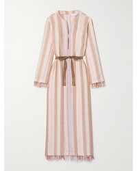 Zimmermann - Lucky Midikleid Aus Gestreiftem Voile Mit Bindegürtel Und Troddeln - Lyst