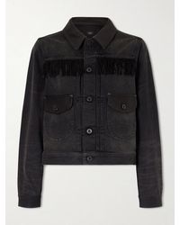 RRL - Emerson Cropped Leather-Trimmed Denim Jacket - Lyst
