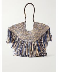 Zimmermann - Goldentime Fringed Leather And Fabric-Trimmed Raffia Medium Tote - Lyst