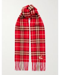 Burberry - Appliquéd Fringed Metallic Checked Cashmere-Blend Scarf - Lyst