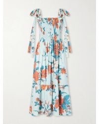 Erdem - Shirred Floral-Print Cotton Midi Dress - Lyst