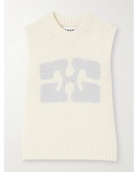 Ganni - Metallic-Trimmed Intarsia-Knitted Vest - Lyst