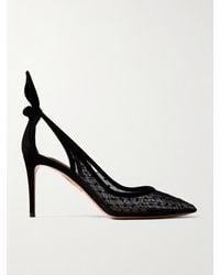 Aquazzura - Bow Tie 85 Embroidered Mesh And Suede Pumps - Lyst