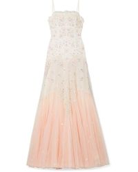 Needle & Thread Pearl Rose Embellished Embroidered Tulle Gown - Pink