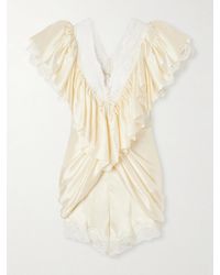 Chloé - Ruffled Lace-Trimmed Silk-Satin Playsuit - Lyst