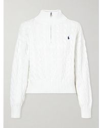 Polo Ralph Lauren - Embroidered Cable-Knit Cotton Half-Zip Sweater - Lyst