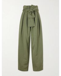 Balmain - Belted Pleated Cotton And Linen-Blend Twill Tapered Pants - Lyst