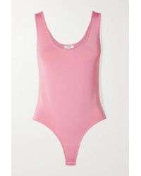CASASOLA + Net Sustain Stretch-knit Thong Bodysuit - Pink