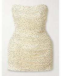 Magda Butrym - Mini-Robe Bustier En Mousseline De Soie Mélangée À Pois, Fronces Et Finitions En Crochet - Lyst