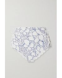 Marysia Swim Palm Springs Bikini-höschen Aus Stretch-crêpe Mit Blumenprint, Wellenkanten Und Schnürdetails - Blau