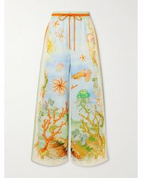 ALÉMAIS - Sam Pauletto Emerald Cove Printed Linen-Gauze Wide-Leg Pants - Lyst