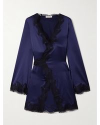 Agent Provocateur - Amelea Belted Lace-Trimmed Silk-Blend Satin Robe - Lyst