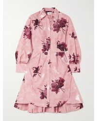 Erdem - Pleated Floral-Print Cotton-Poplin Mini Shirt Dress - Lyst