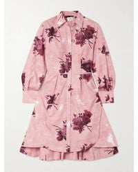 Erdem - Pleated Floral-Print Cotton-Poplin Mini Shirt Dress - Lyst