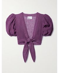 Lisa Marie Fernandez - + Net Sustain Pouf Cropped Tie-front Linen-blend Gauze Top - Lyst