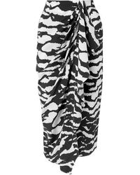 Isabel Marant Jupe Midi Effet Portefeuille En Crêpe De Soie Mélangée À Drapé Et À Imprimé Zèbre Fabiana - Noir