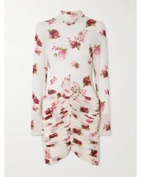 Magda Butrym - Appliquéd Gathered Floral-Print Tulle Mini Dress - Lyst