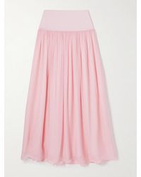 Posse - Solene Pleated Satin-Trimmed Chiffon Maxi Skirt - Lyst