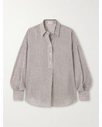 Brunello Cucinelli - Bead-Embellished Striped Linen And Silk-Blend Shirt - Lyst