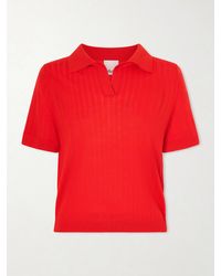 Allude - Pointelle-Knit Wool Polo Top - Lyst