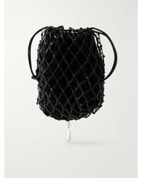 SAVETTE - Macrame Bead-Embellished Suede-Trimmed Leather Pouch - Lyst