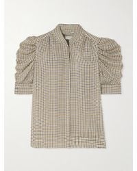 FRAME - The Gillian Bluse Aus Seiden-Crêpe Mit Hahnentrittmuster Und Raffungen - Lyst