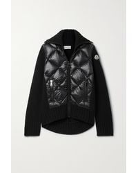 Moncler Quilted Shell Down And Wool Cardigan - Black