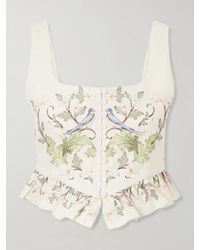Agua Bendita - Eslabon Anhelo Floral-Print Button-Embellished Linen Cropped Top - Lyst