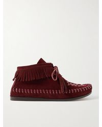 Isabel Marant - Felsa Fringed Tasseled Leather-Trimmed Suede Ankle Boots - Lyst