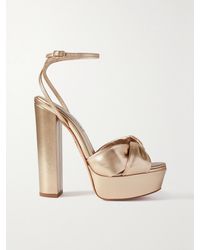 Aquazzura - Olie Plateau 140 Knotted Metallic Leather Platform Sandals - Lyst
