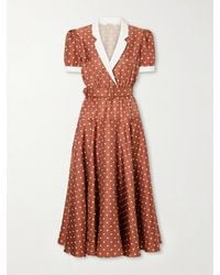 Rodarte - Belted Pleated Polka-Dot Crepe-Trimmed Silk-Twill Midi Dress - Lyst