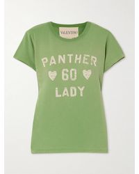 Valentino Garavani - Panther 60 Lady Printed Appliquéd Cotton-Jersey T-Shirt - Lyst