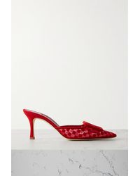 Manolo Blahnik - Maysalebi 70 Buckled Checked Suede And Mesh Mules - Lyst