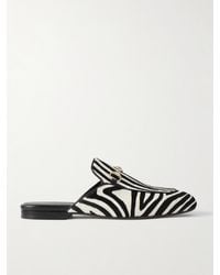 Gucci - Princetown Horsebit-Detailed Leather-Trimmed Zebra-Print Calf Hair Slippers - Lyst