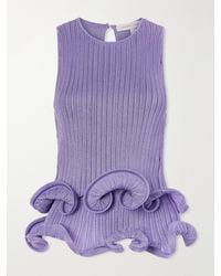 Carolina Herrera - Tiered Ruffled Ribbed-Knit Blouse - Lyst
