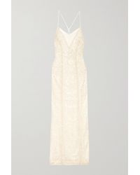 Galvan London Hollywood Paillette-embellished Metallic Tulle Gown - White