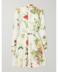 Oscar de la Renta - Belted Floral-Print Cotton-Voile Mini Dress - Lyst