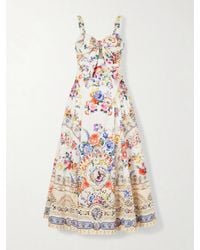 CAMILLA - Ballerina Tie-Detailed Cutout Ruched Floral-Print Cotton-Blend Midi Dress - Lyst