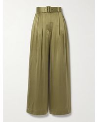 Zimmermann - Bundfaltenhose Mit Weitem Bein Aus Seidensatin Mit Gürtel - Lyst