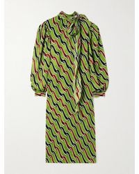 Gucci - Tie-Detailed Printed Silk-Jacquard Midi Dress - Lyst