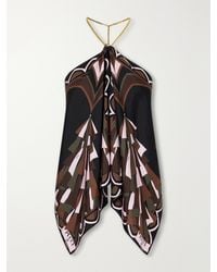 PUCCI - Chain-Embellished Draped Printed Silk-Twill Halterneck Top - Lyst
