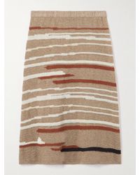 Bottega Veneta - Striped Jacquard-Knit Linen And Cotton-Blend Midi Skirt - Lyst